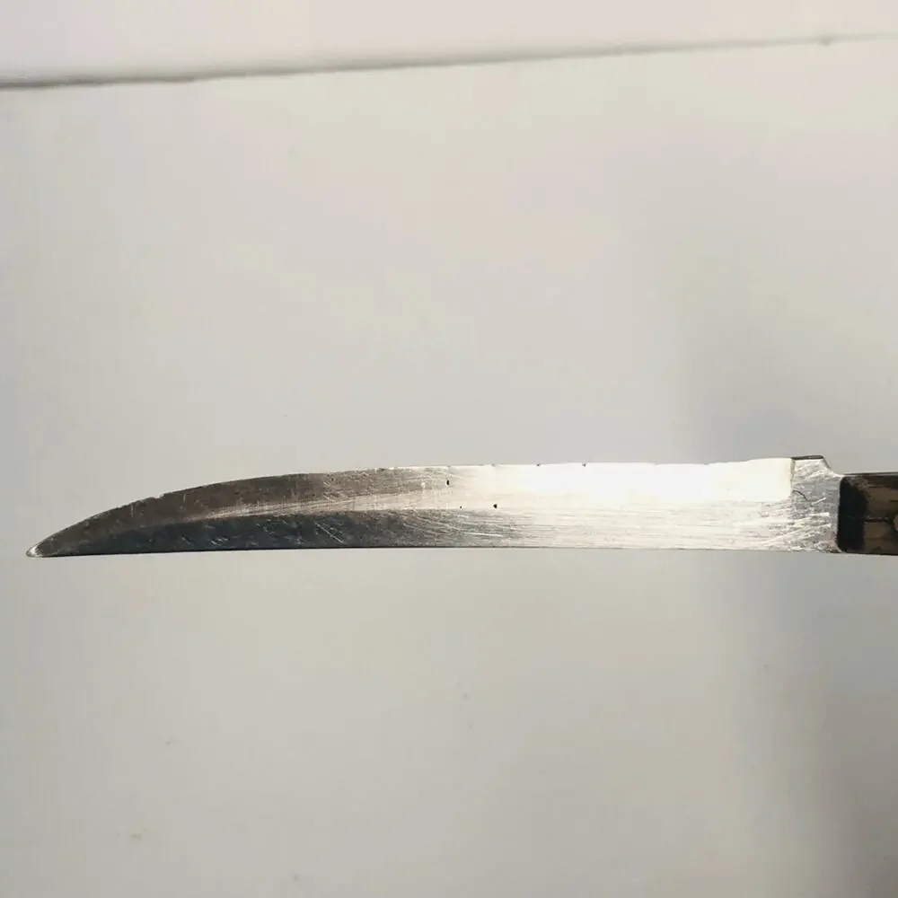 vintage wooden handled kitchen knife 5 inch blade riveted handle brown‎ as is